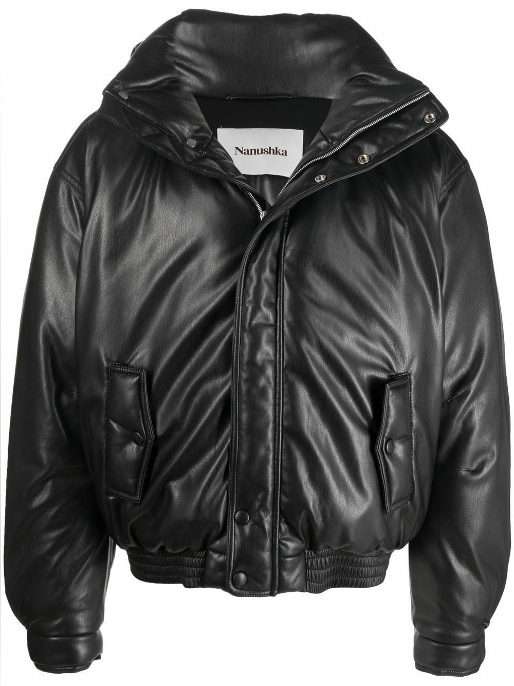 Nanushka Black Leather Bomber Jacket